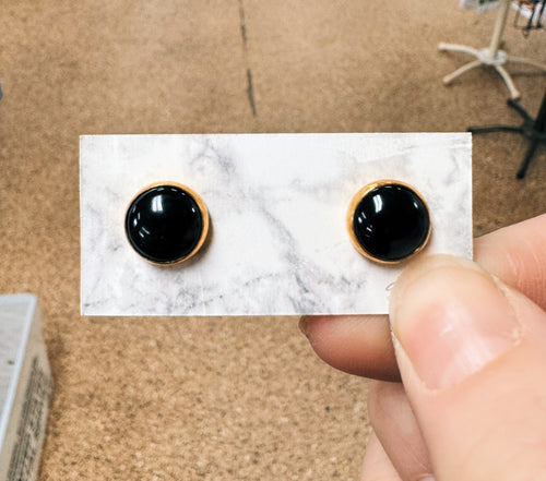 10mm Black Onyx Gold Filled Studs